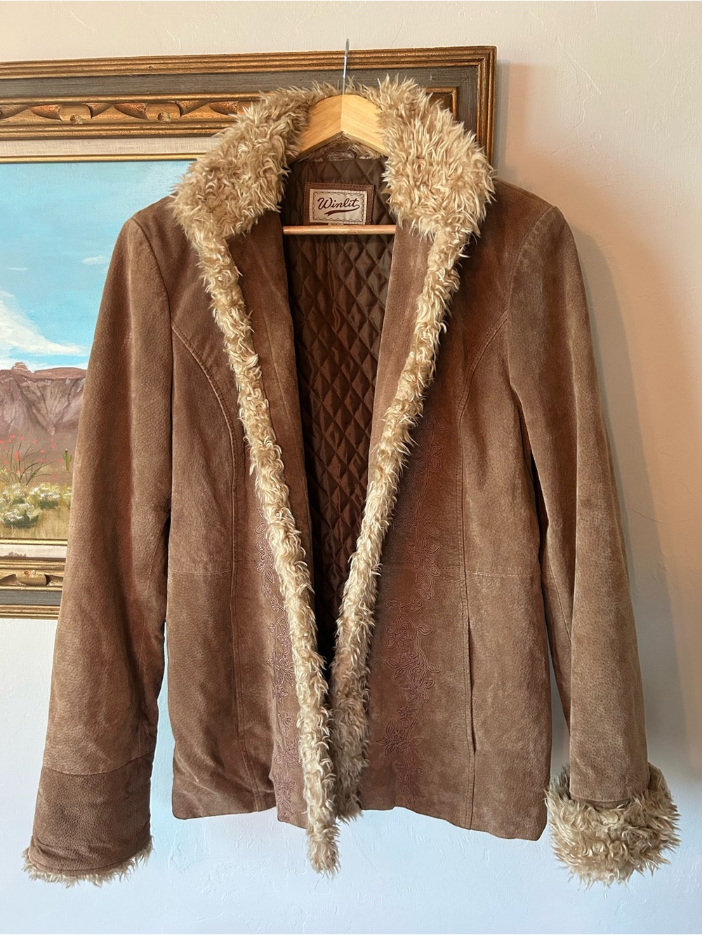 Winlit Brown Suede Faux-Shearling Trim Jacket